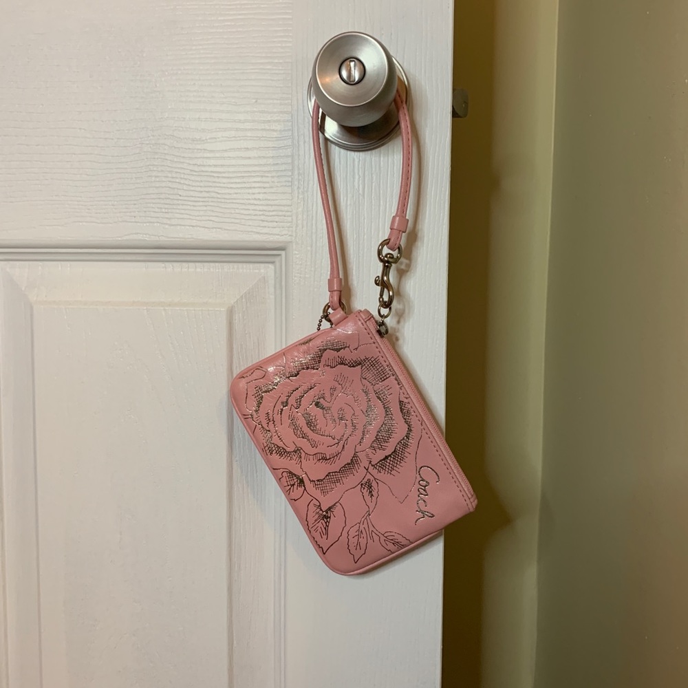 Coach Pink Leather Rose Wristlet